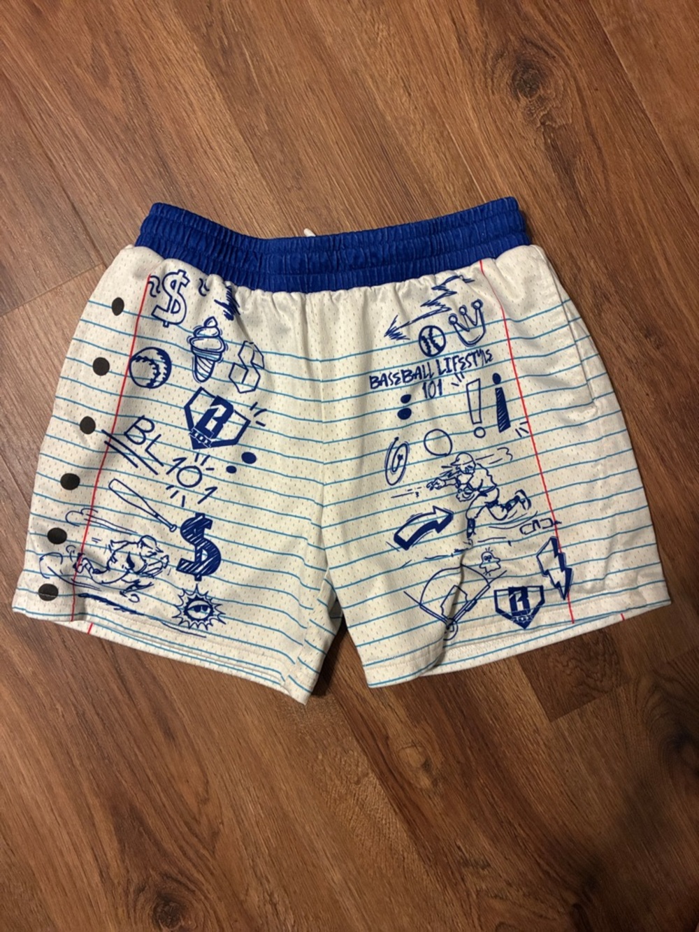 Awesome baseball Lifestyle 101 YL Blue & white Notebook Print Athletic Shorts